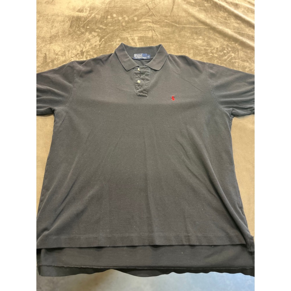 Polo Ralph Lauren Men XL Navy Blue Pique Cotton Short Sleeve Polo Shirt Red Pony
